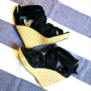 Dolce Vita Black Suede Strappy Wedges 7.5